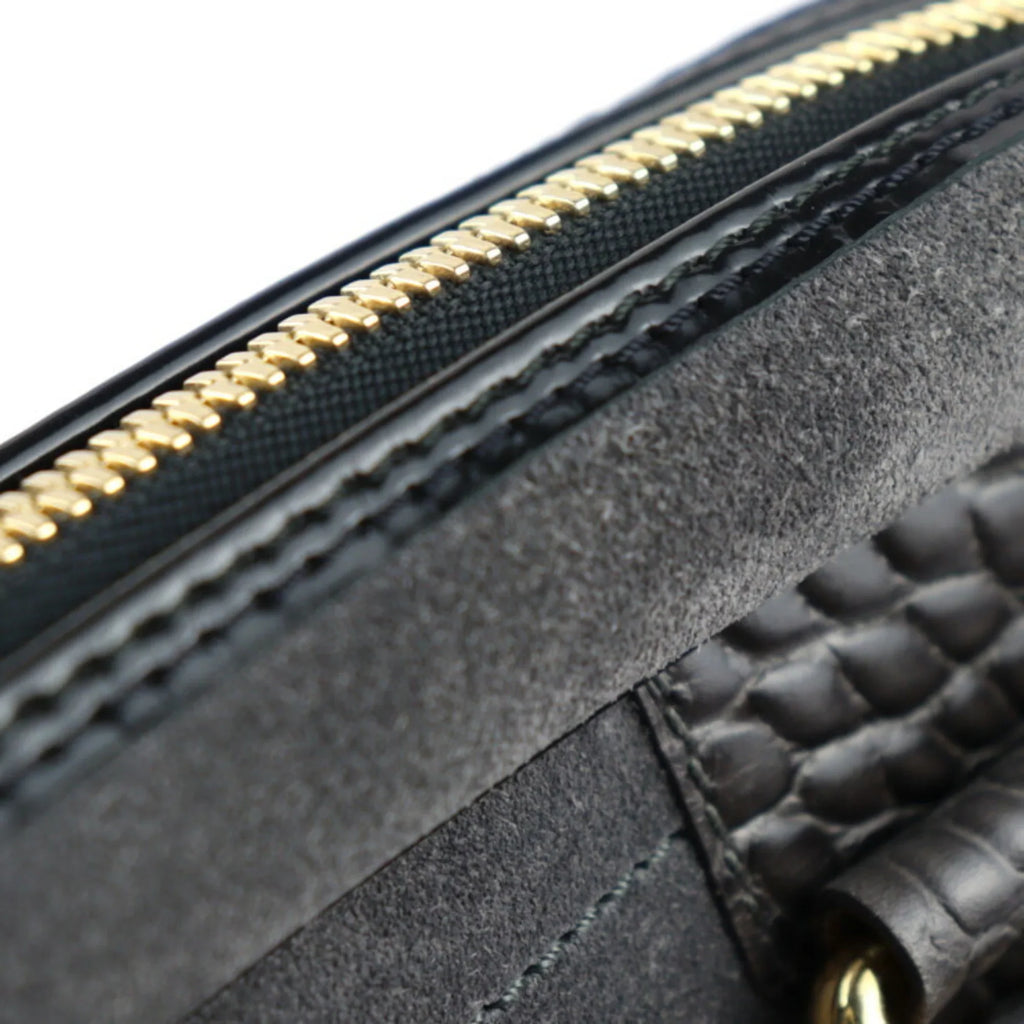 Gold Pre-Owned GM Vuitton Stamp LOUIS VUITTON Gray Hardware (Good) Black Leather Louis Bag Handbag Suede Calf M95237