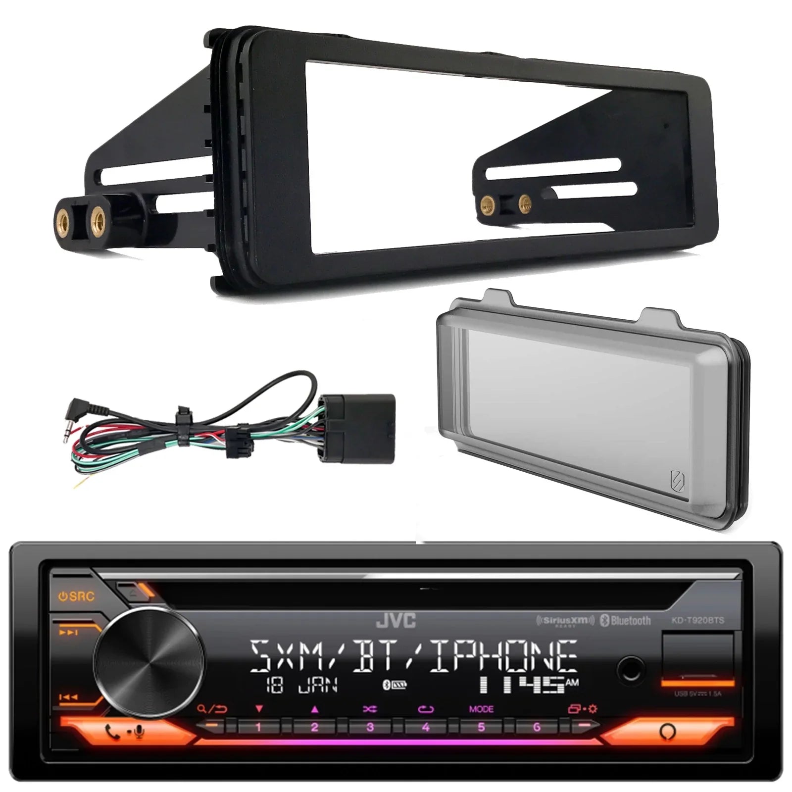 Stereo Player Built-In AM/FM Weathershield CD JVC Radio Alexa Bluetooth with Audio Bundle KD-T920BTS Install Harley 98-2013 with Kit, Car DIN Cover Radio Single AUX Radio Receiver USB Amazon