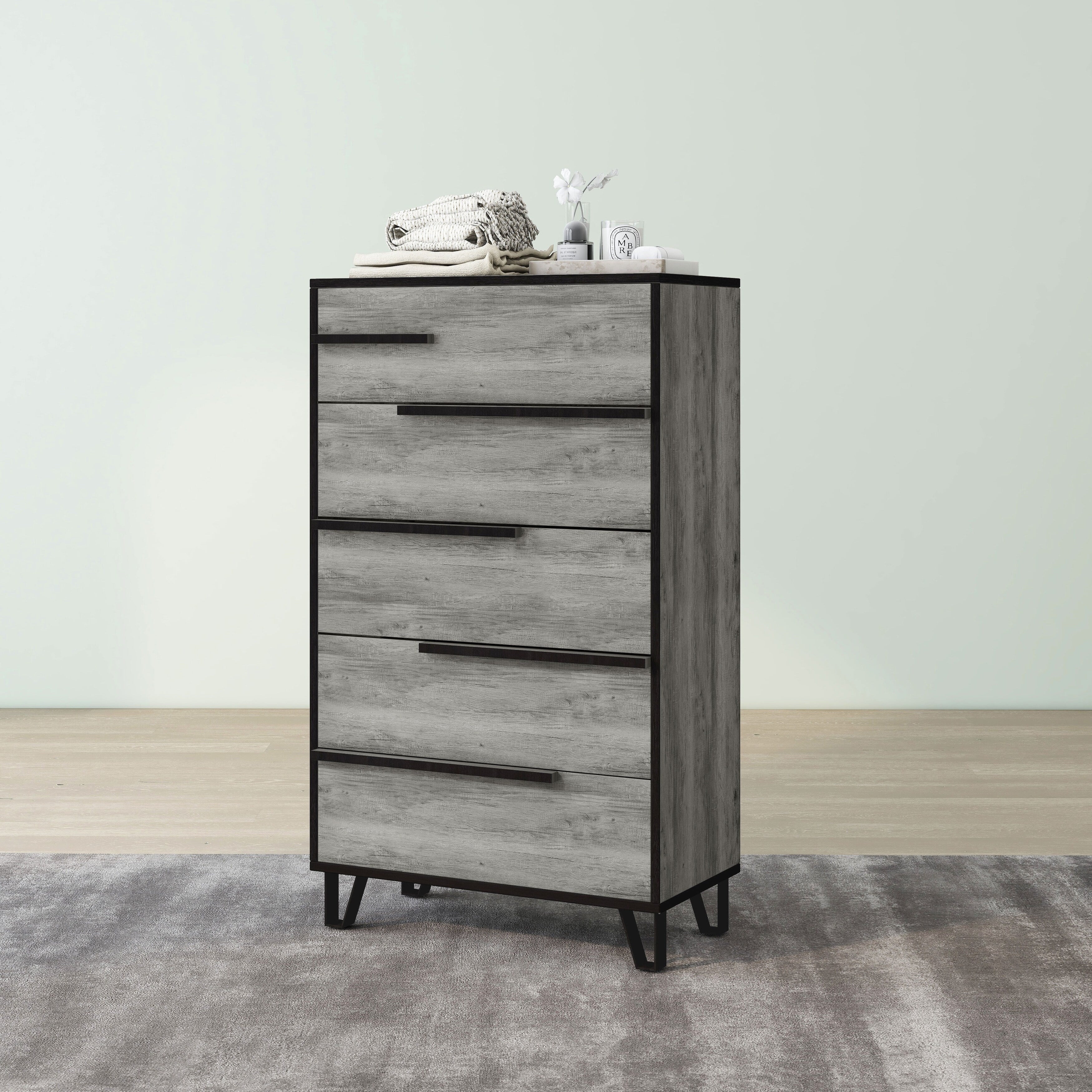 BASIC Grey by 5-Drawer Modern Vintage Chest Oak Denhour DH