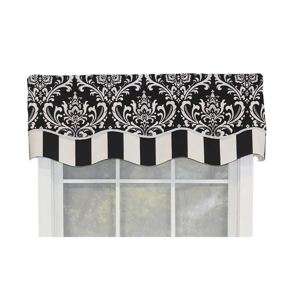 Black. Pocket, Valance Ozbourne 50"W 16"L Rod Glory Layered, X Trimmed. RLF 3" Home