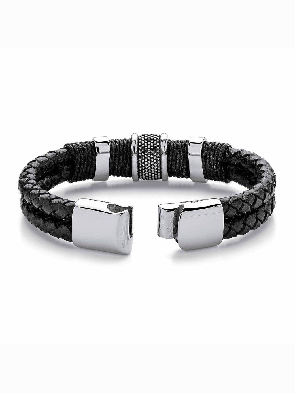 8" in Jewelry and Leather Black Men's With Braided Steel Tribal Stainless PalmBeach Magnetic Clasp