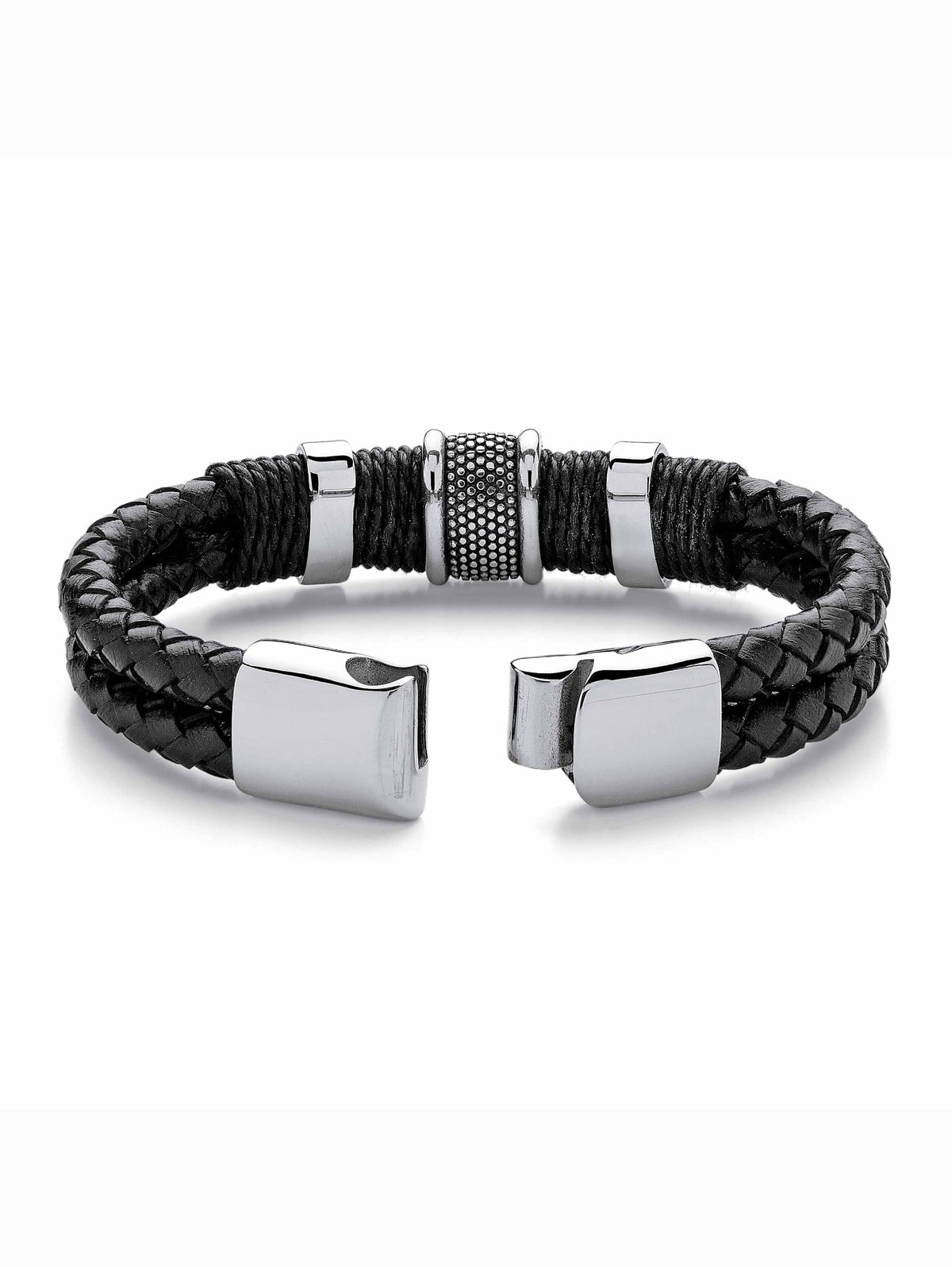8" in Jewelry and Leather Black Men's With Braided Steel Tribal Stainless PalmBeach Magnetic Clasp