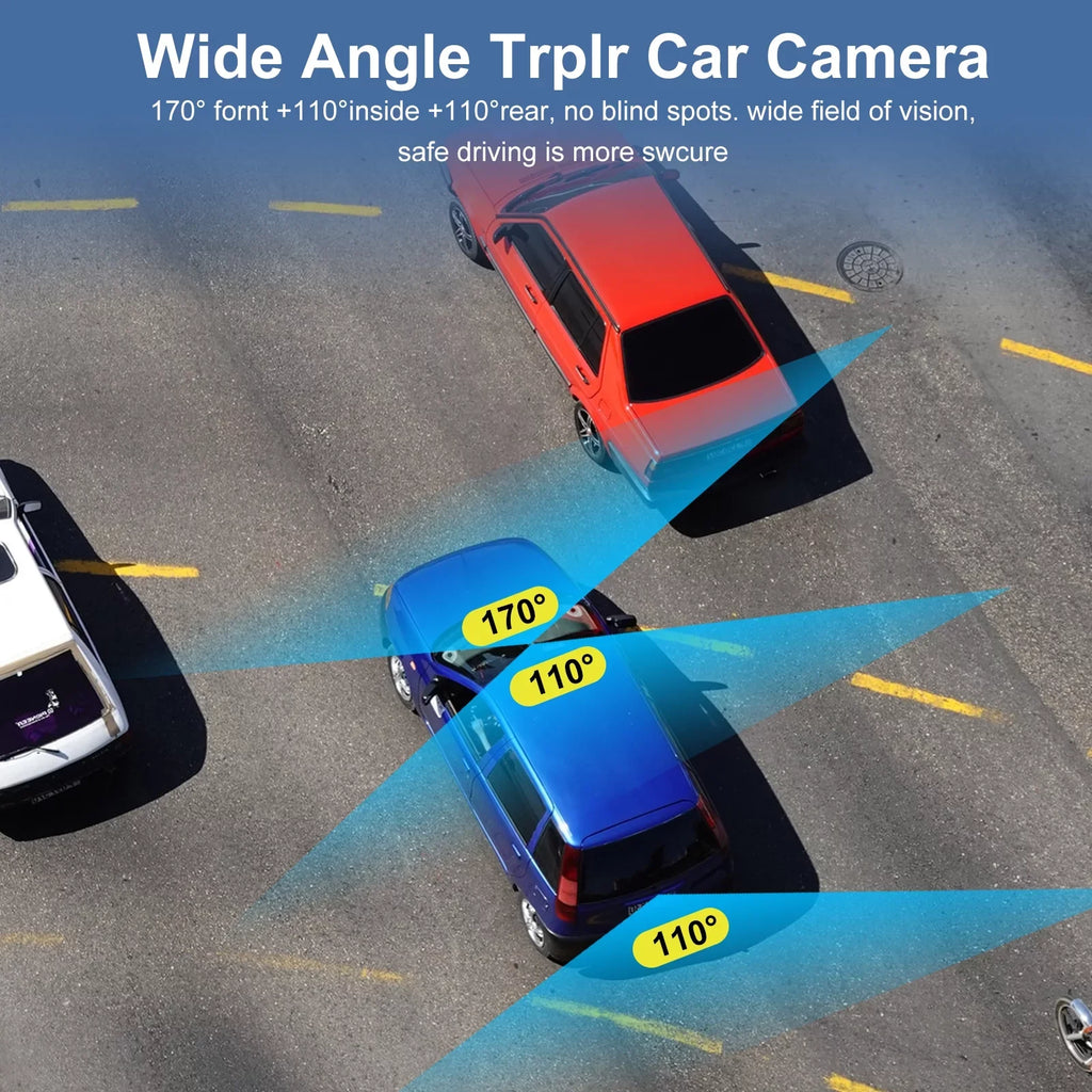 Loop G-Sensor, Vision, TSV Backup Cam, Recording Camera Night HD 3 1080P Channel Dash Monitor, Dash Black - Parking with