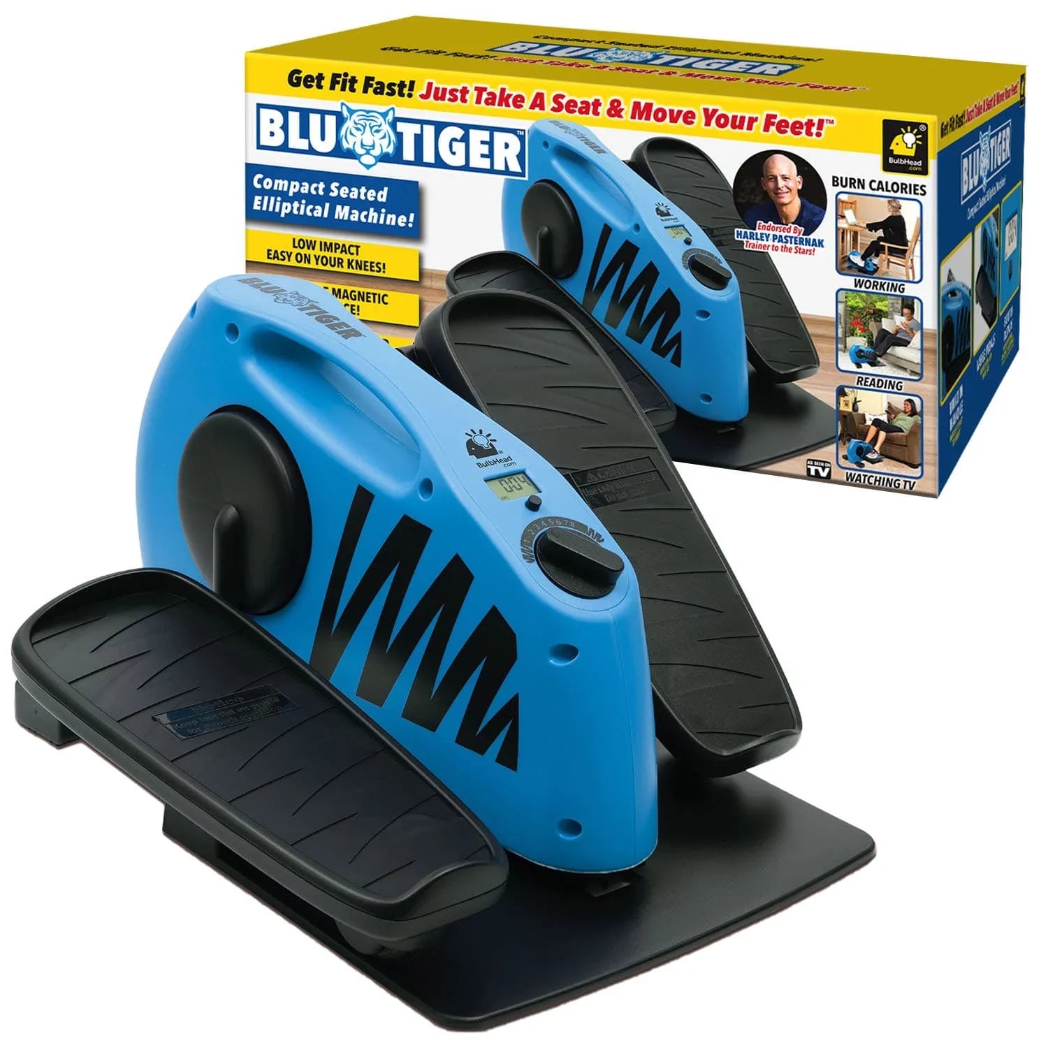 TV, BluTiger Elliptical Calories Trainer As Seated Seen on BulbHead While Burn Machine, Working