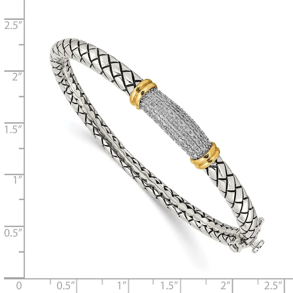 Bangle Two-Tone mm Women's Round Diamond 7 Silver with Shey 14K Antiqued 14k/Silver Sterling in Couture Hinged 8 Accent