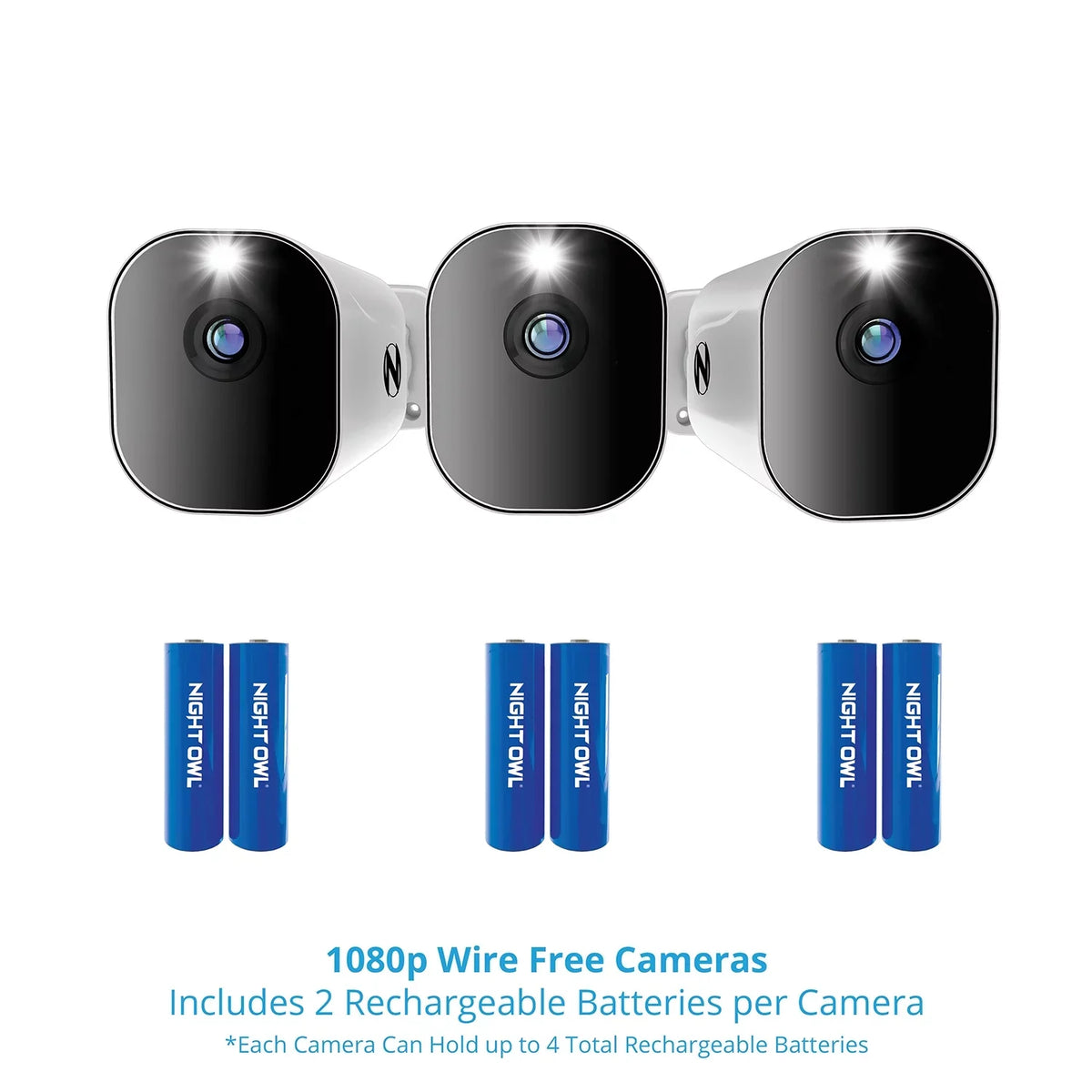 3 Cameras 4K Hard with 1080p Wi-Fi Spotlight HD Night 10 Channel Free Drive (Battery) 1TB Owl and Wire NVR