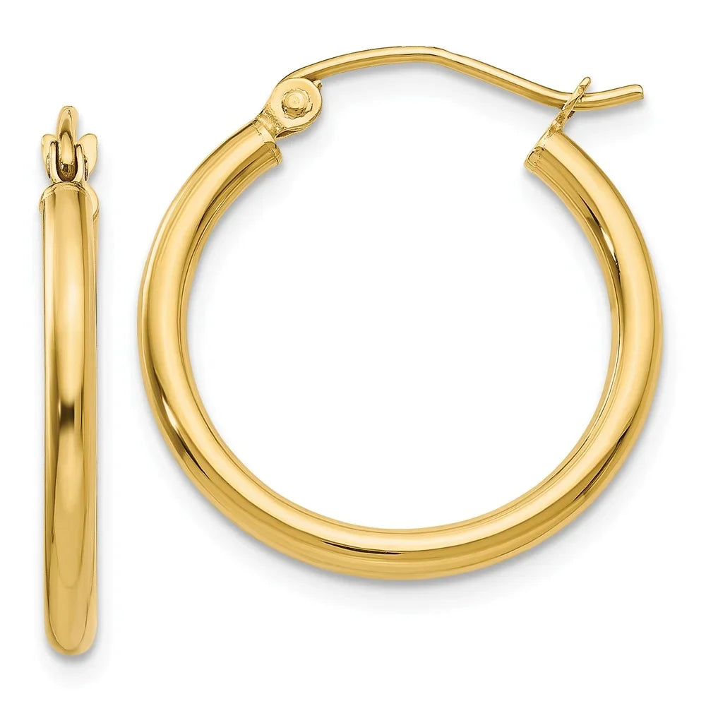 Gold 2mm Women for Yellow 14kt Polished Tube Men and Real Earrings; for Adults Hoop and Teens;