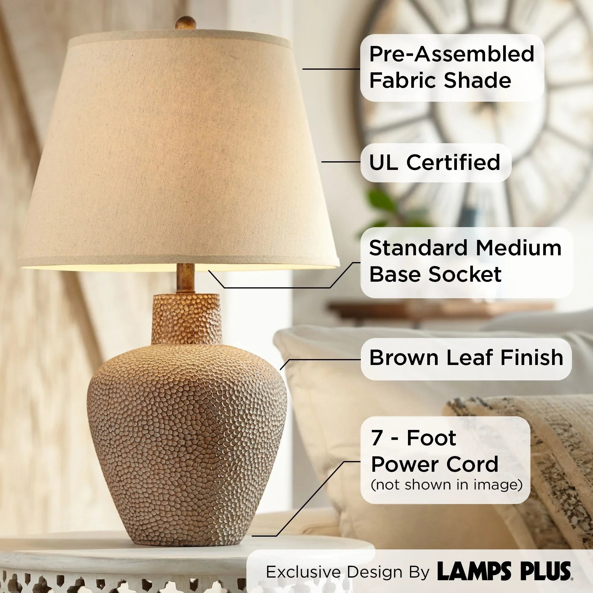 Tall Leaf Hammered Brown Pot 29" Table Farmhouse Shade Rustic 360 Empire Bentley Lighting Textured Lamp Home for Room Living Bedroom White Off House
