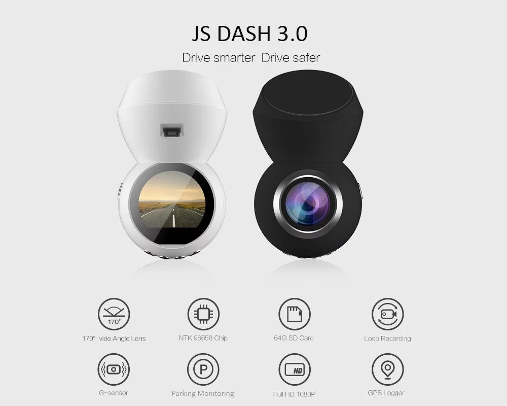 (BLACK) Plug JS Screen Dash Dashcam Parking & w/ & GPS 1.22" & - & Dash IMPROVED* HD Cam- Play Full *NEW 1080p 3.0 Monitor LED