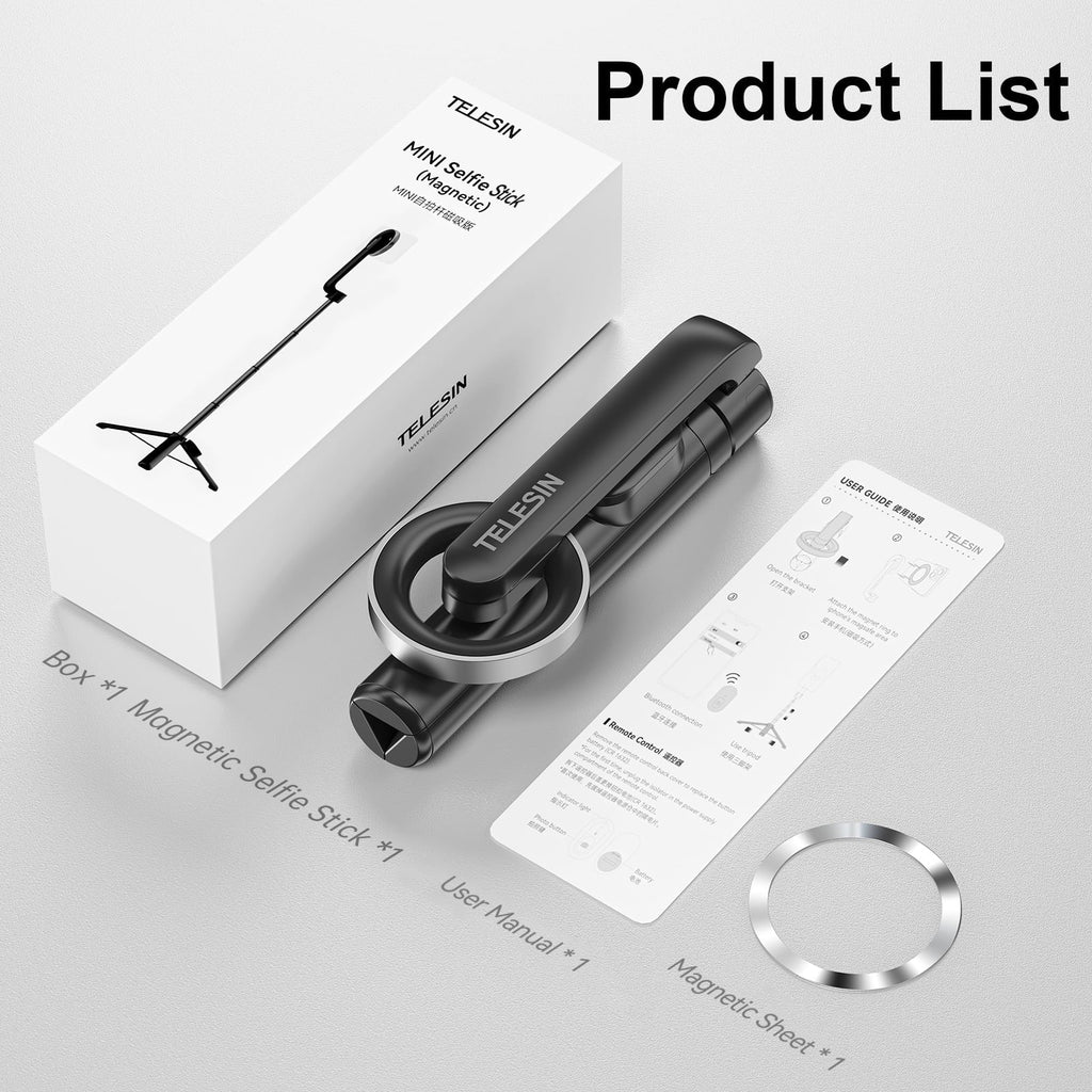 with Stick 27.1 Selfie Magnetic Remote for , TELESIN inch Control Tripod, Rotation