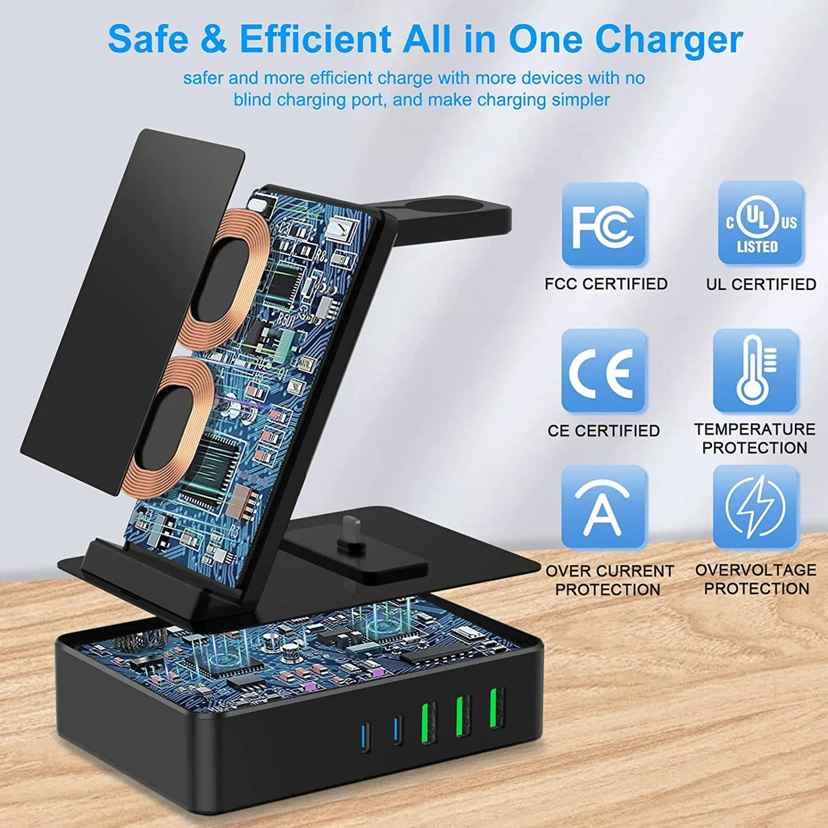 1 in Black Compatible for with Port for Devices, 100W Charging Stand Usb Charger AirPods Station Sumsung, a/ 8 Lidlife Multiple Usb C 15W 20W for Charging Fast Wireless Dock