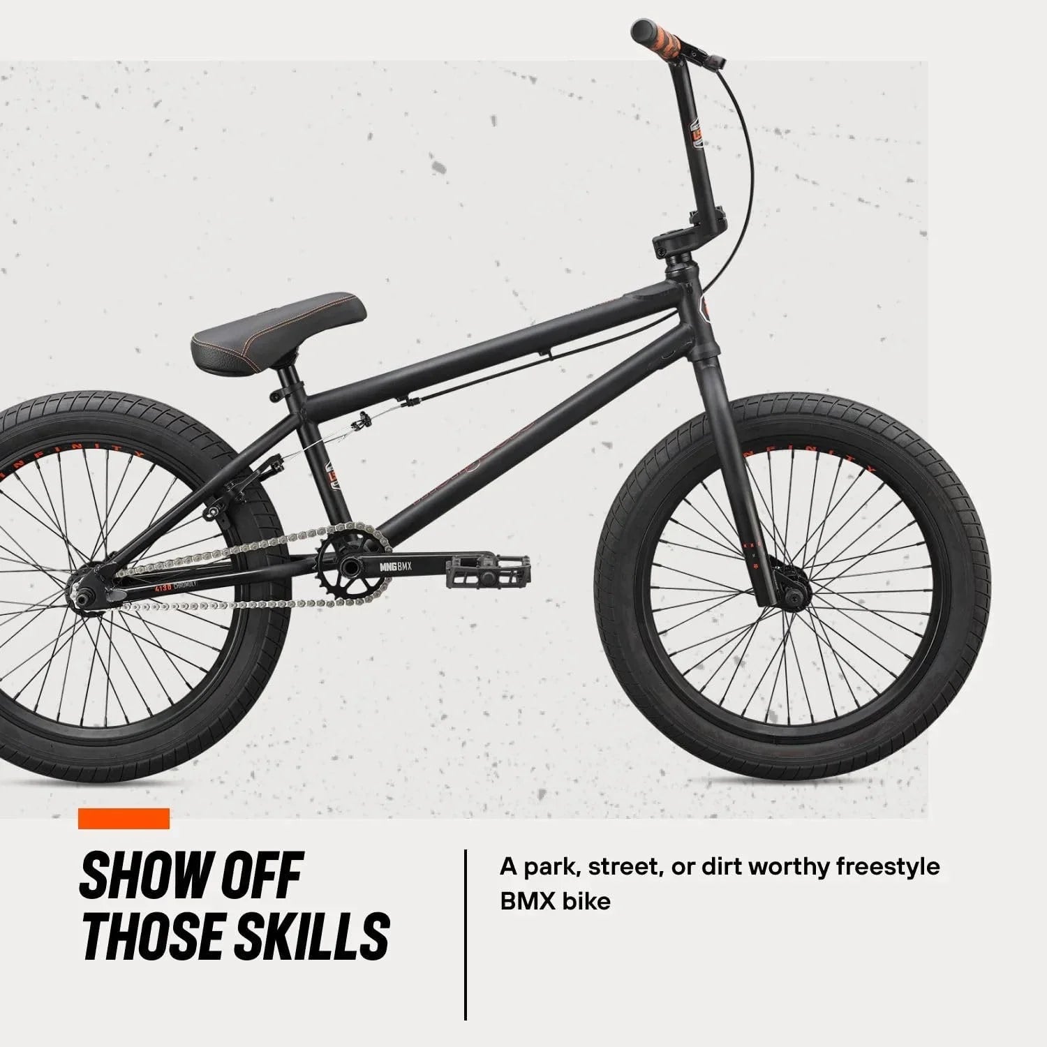 Freestyle Wheels BMX Steel - Open 20 Bike, Legion Inch Box Mongoose Frame, BLACK/ORANGE