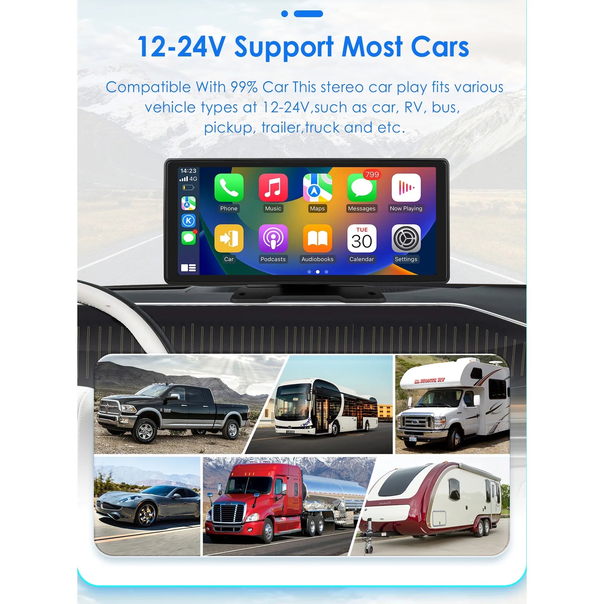 Bluetooth Apple Touchscreen FM 10.26" Car Mirror Unit Auto Player 360° Adjustable Radio Carplay Link Navigation Stereo GPS Android Head