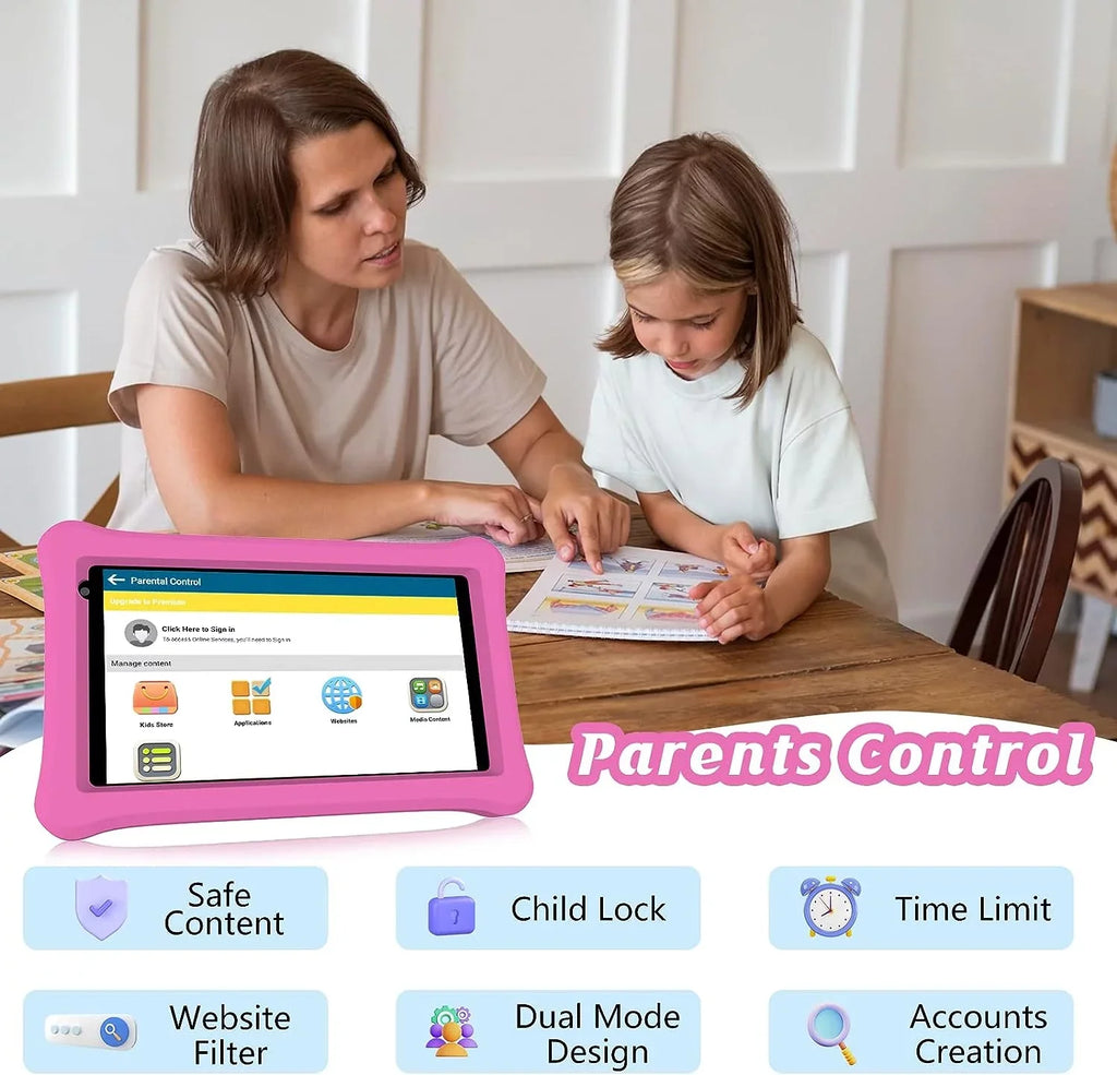 Case, Parental 32GB Tablets, Dual Toddler Tablet, for Learning Camera, Kids with RAM Control Tablet inch for WiFi, Androrid Tablet Tablet ROM 2GB Kids 11 Certificated, Google Bluetooth, 7