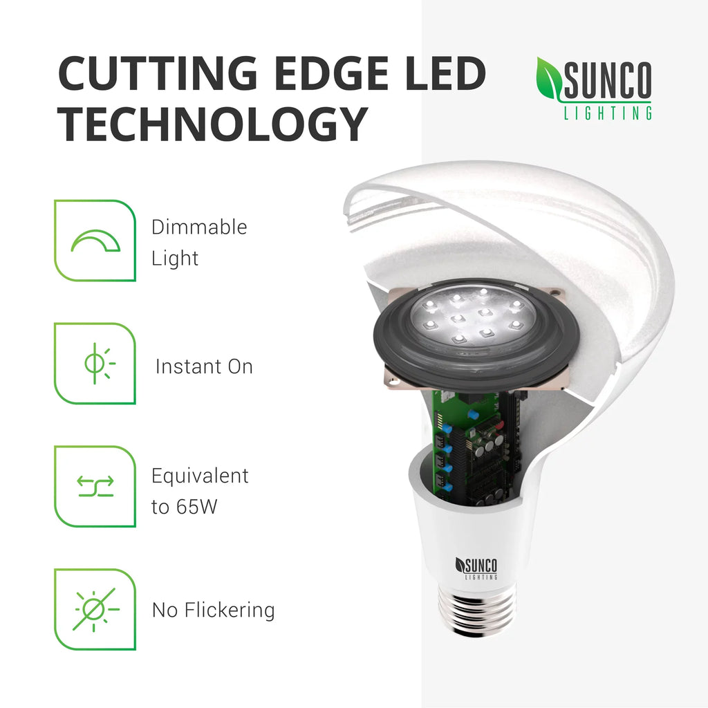 LED Dimmable, Bulb, 5" Star & 32 Base, - LM, BR30 6" for 850 or 11W=65W, Sunco White, Indoor Pack E26 Cans 3000K Warm Flood UL Lighting Light Energy