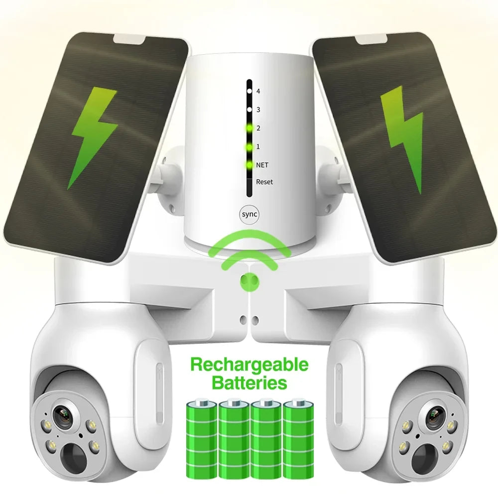 Vision,Motion Kit VIKVIZ Camera Panels,4CH CCTV 4MP Rechargeable System Technology,Night IP Solar Battery with WiFi 2Pcs Base Station,Wireless Detection PTZ