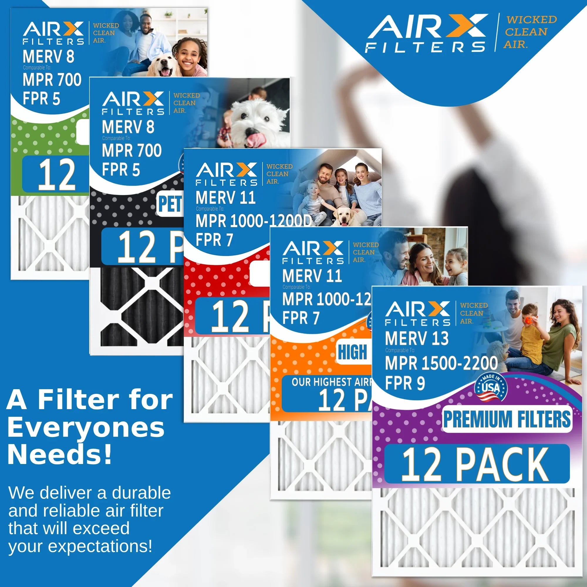 WICKED - Rating, 2200 AIRX oxygen 15x20x1 MERV 12 FILTERS USA Furnace FPR & 9 Pack Filter Comparable AIR. by Made of - CLEAN 13 MPR Filters in 1500 to