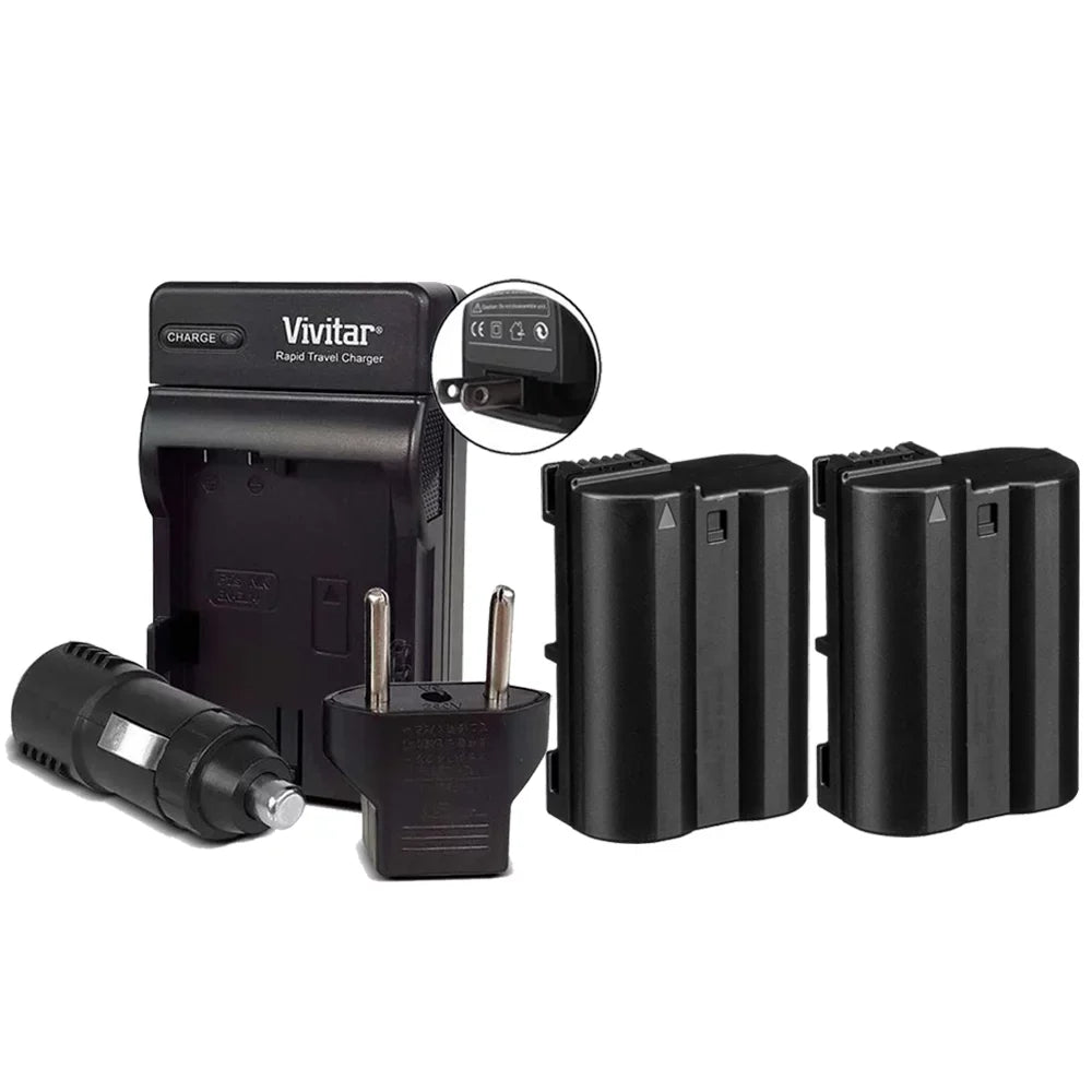 for Nikon Battery Rechargeable Charger 2x Replacement Replacement MH-25 + Vivitar EN-EL15c Battery