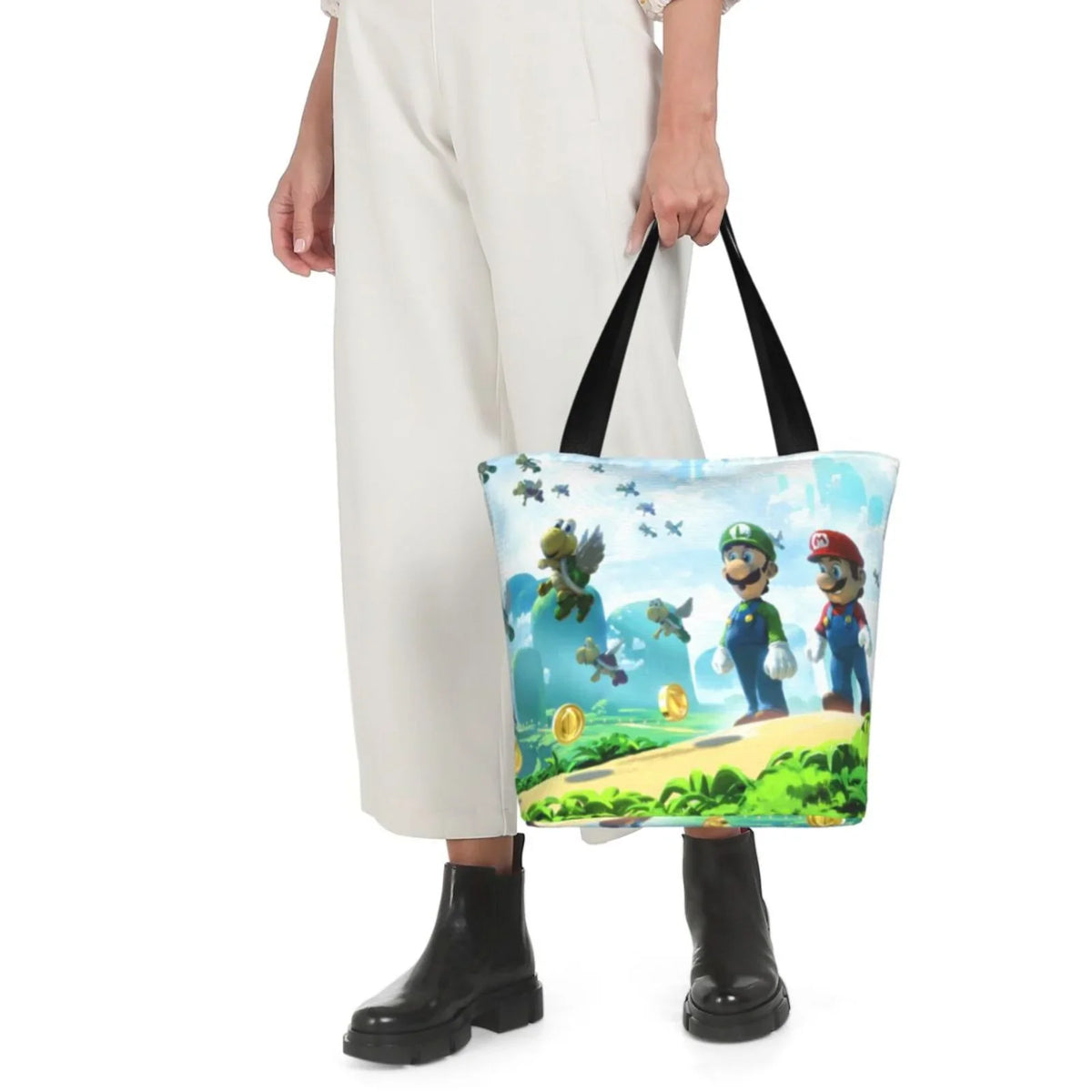 School Business Shoulder For Cartoon Super Bag Luigi Large Tote Women's Shopping Mario Beach Handbag Travel Capacity Work