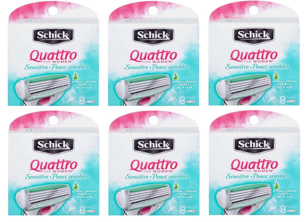 Aloe Schick Hypo for Blade Count 8 Cartridges, Women of Sensitive 6) (Pack Allergenic Quattro Refill