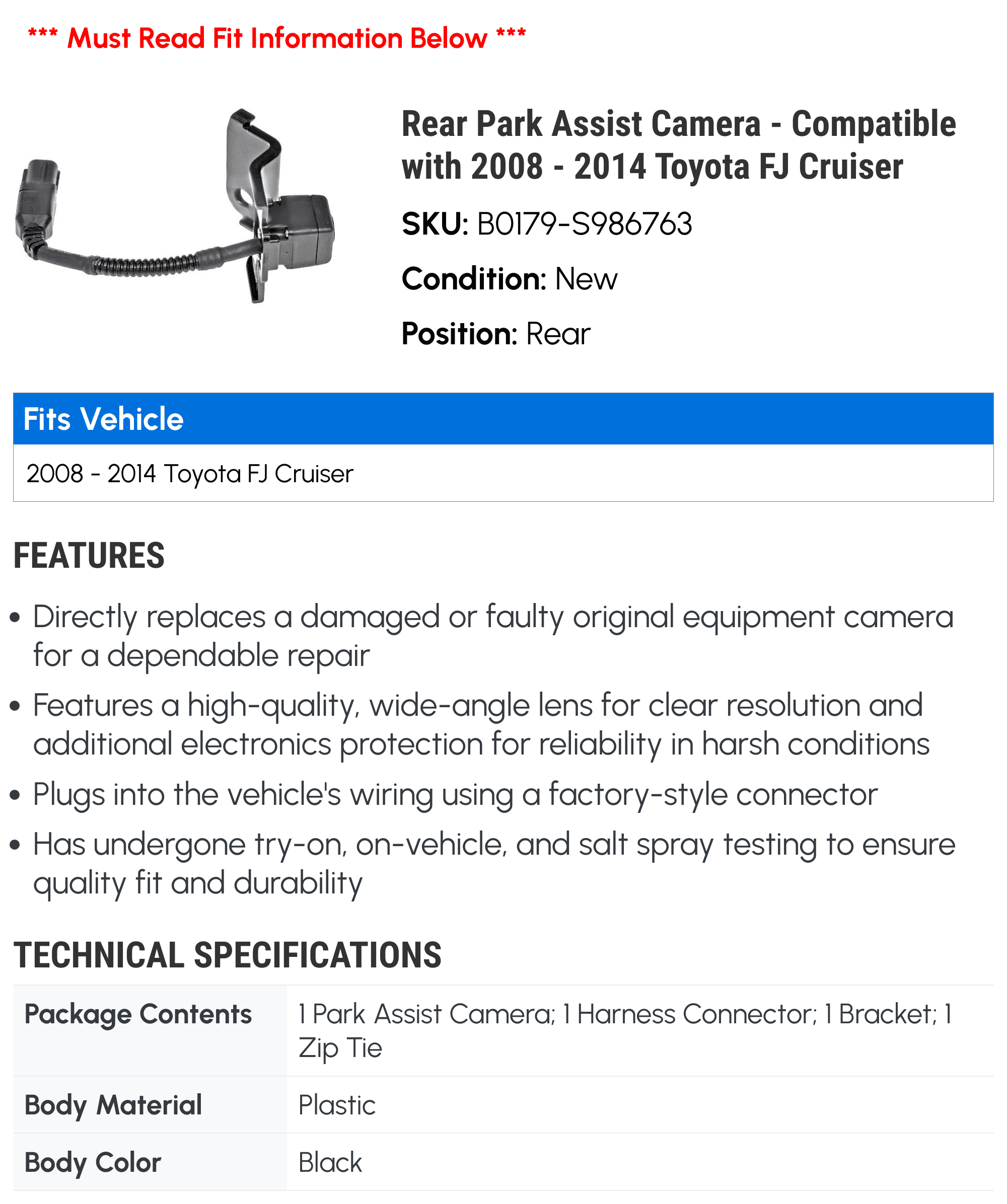 Rear 2012 Compatible Cruiser Camera - with - Park 2014 2009 2011 2010 FJ 2008 2013 Assist Toyota