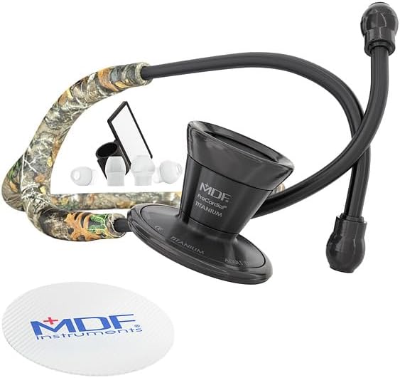 MDF Titanium Cardiology Lightweight Stethoscope, Black - Realtree Edge