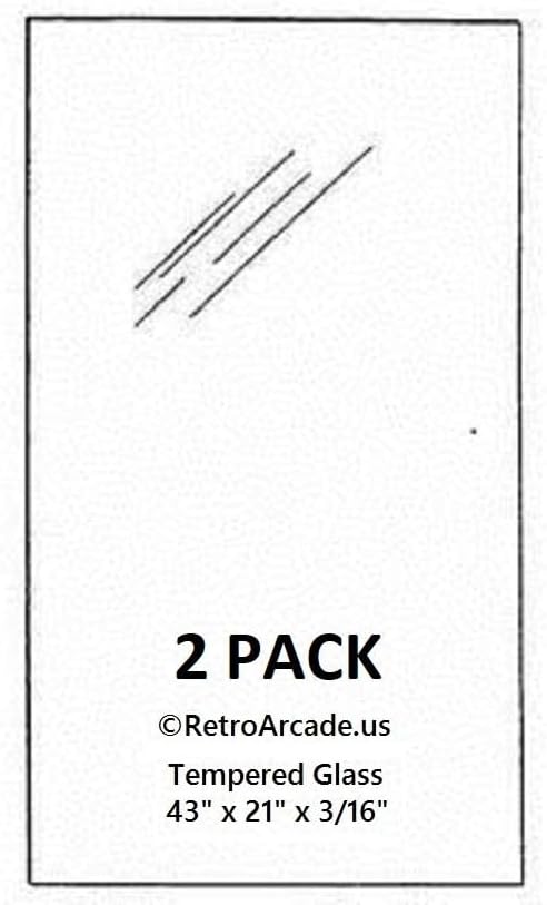 2 Pack Replacement Pinball top Glass 21 x 43 x 0.185 inch, Fits Williams, Stern, Bally, Midway, Game, Plan, Capcom, Data East