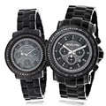 5.15ct Matching Large Watches: Watch Hers His Diamond and Set Black