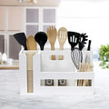 Condiment Flatware Compartments Picnic, Wooden Décor W Wht Farmhouse Handle Pantry Countertop Events Caddy Organizer Kitchen Utensils Breakfast & & Picks Wash BBQ For Cutout