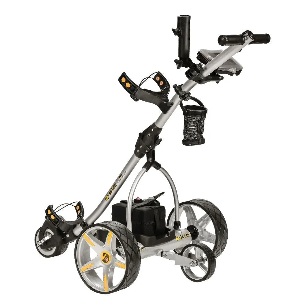 Motor, Control, Push Cruise Sealed Golf Powered BATCADDY X3R Anti-Tip Control, Remote, Battery and 9-Speeds Cart 18-Hole Reverse, Titanium Dual Wheel, with Lead Downhill Silver and