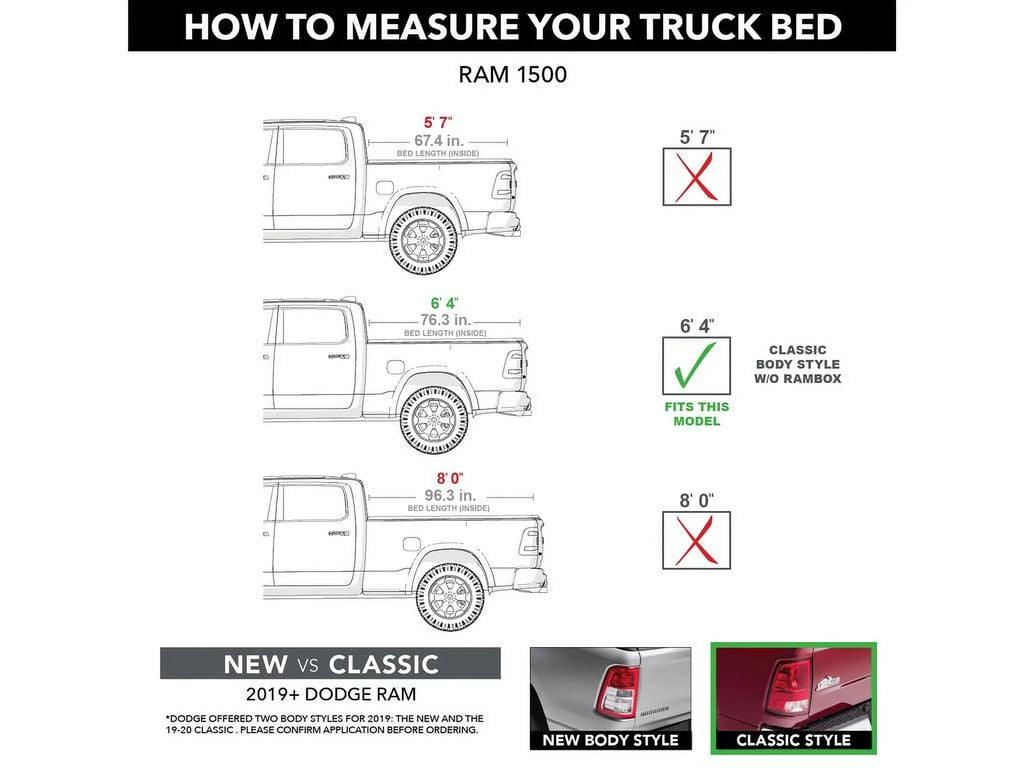 6' (76.3") 2500/3500 - 1500, 80213 Dodge 2018, | Classic 2019 X4s Compatible Hard | 2021 2010-21 - Truck Bed by Rolling BAK Revolver Ram Cover RealTruck with 4" Bed Tonneau 2009