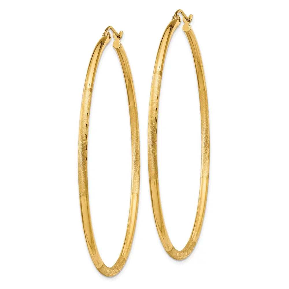 Men 2mm Tube Women Round and Teens; and for for Hoop and Yellow Gold Real Satin Adults Earrings; Diamond-cut 14kt