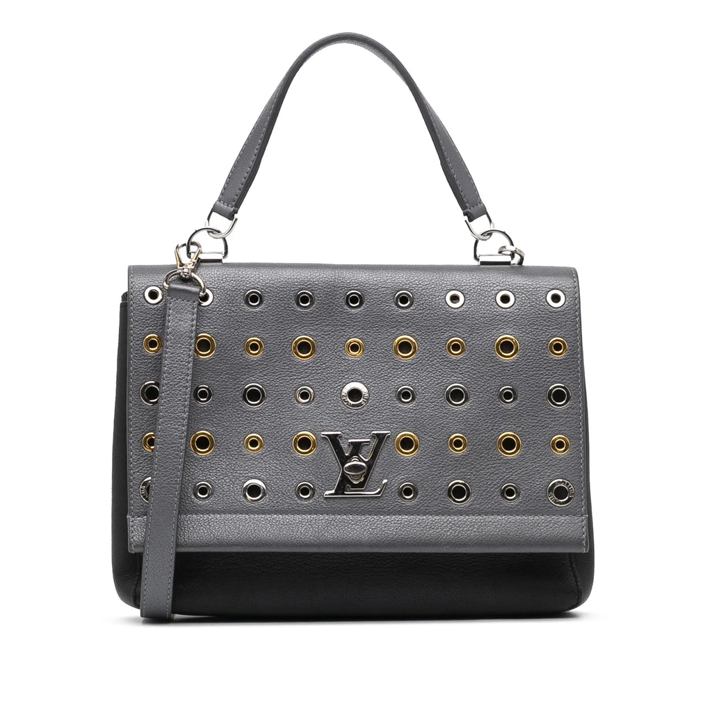 Leather Authenticated (Good) Gray Calf Pre-Owned Vuitton LockMe II Satchel Louis Unisex Eyelet