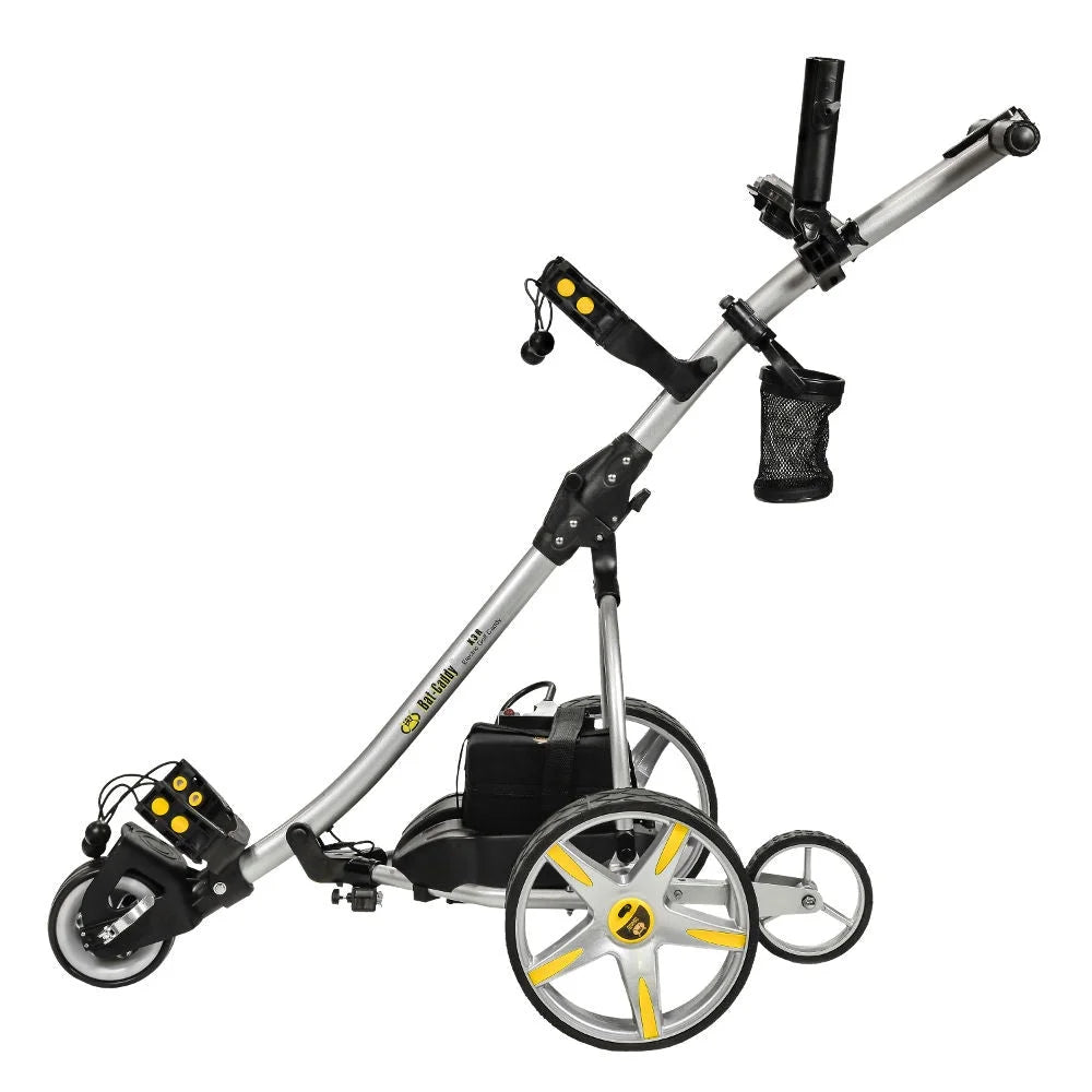 Motor, Control, Push Cruise Sealed Golf Powered BATCADDY X3R Anti-Tip Control, Remote, Battery and 9-Speeds Cart 18-Hole Reverse, Titanium Dual Wheel, with Lead Downhill Silver and