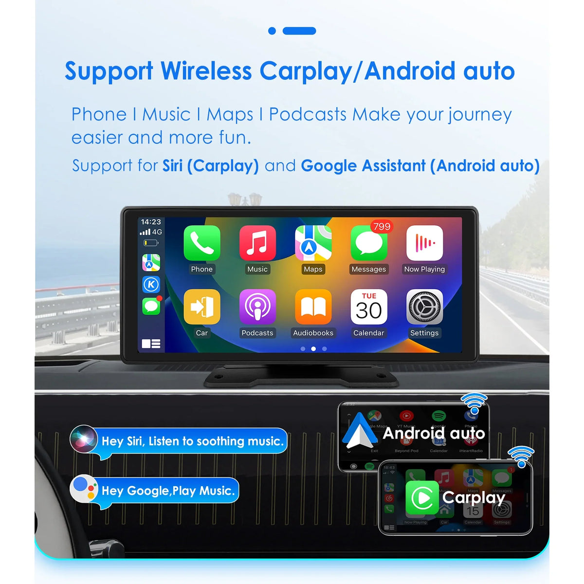 Bluetooth Apple Touchscreen FM 10.26" Car Mirror Unit Auto Player 360° Adjustable Radio Carplay Link Navigation Stereo GPS Android Head