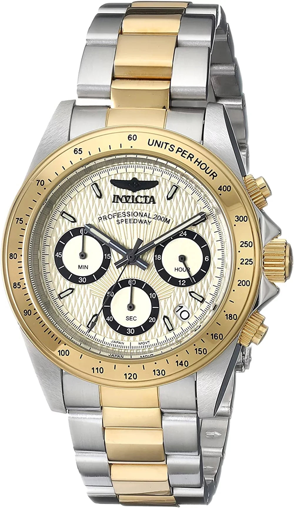 Steel Tone Gold Invicta Two Speedway 200m 14930 Men Stainless Dial Watch Quartz