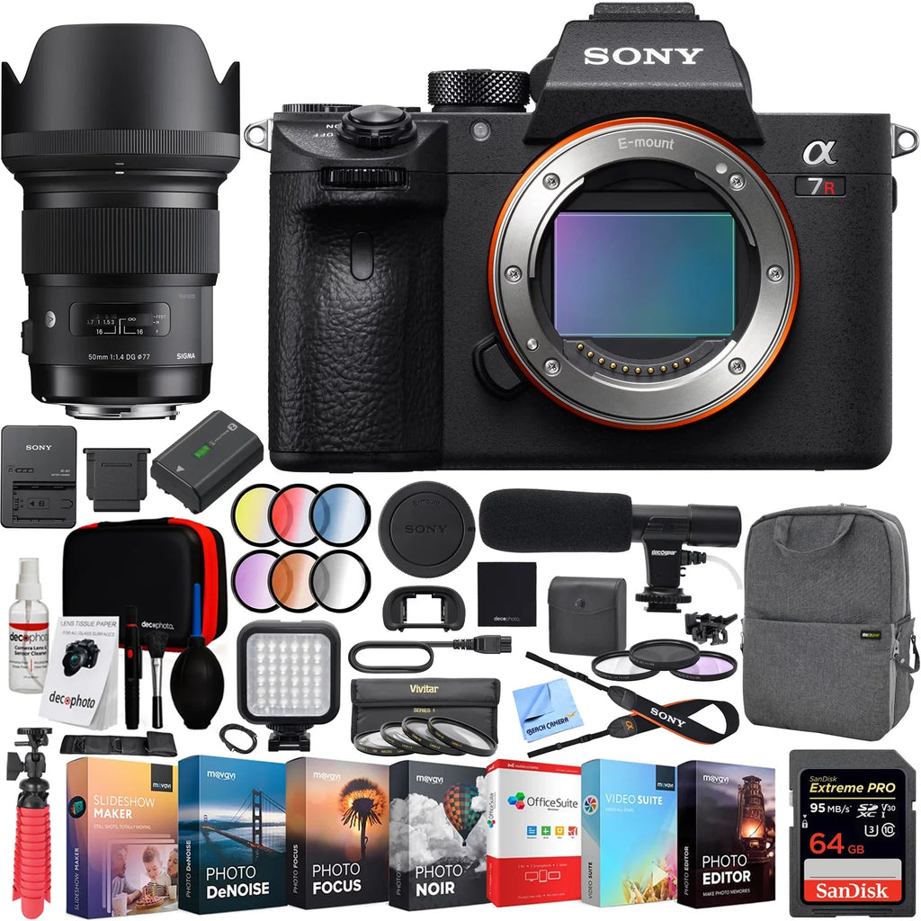 DG a7R E-mount Sigma III (ILCE7RM3/B) Editing 42.4MP Mirrorless Kit Lens Backpack F1.4 with Gear Deco Sony Camera Microphone HSM Body ART Interchangeable Lens 50mm Full-frame Bundle Suite and
