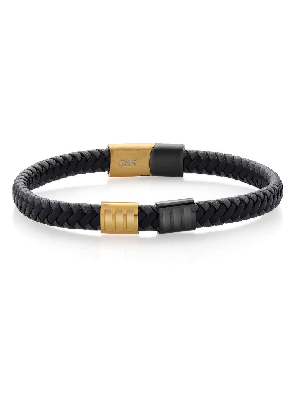 Stainless 7.7MM Stone Premium Men's (8.25 Black Steel inch, Leather Gold Gem King Genuine Width)