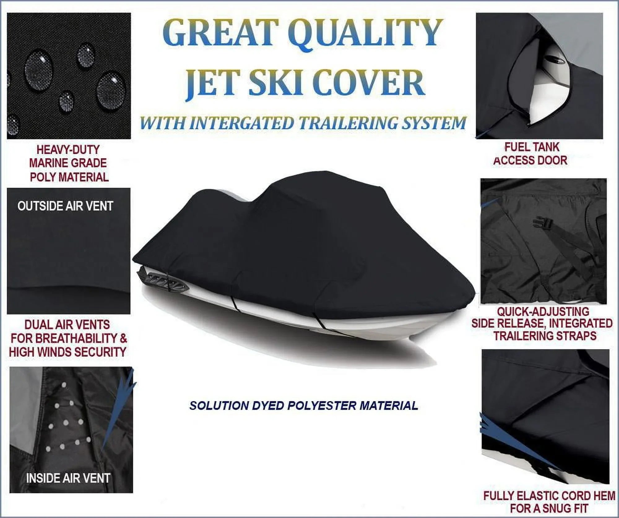 / 2004 PWC XLT 2005 2003 Yamaha BLACK 800 2002 for 2001 2002 Cover 2003 600 Ski Jet 2004 DENIER JetSki 1200 Compatible Cover