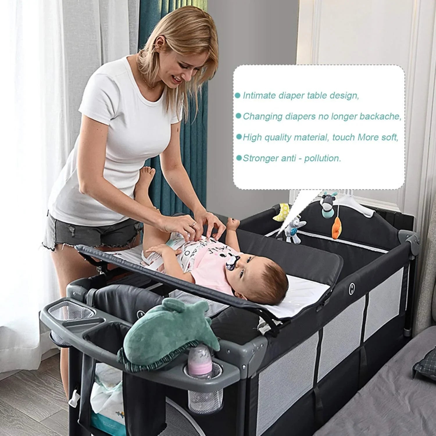 x 5-In-1 Infant Crib transportable BENTON Bassinet - Playpen Side Convertible Playard, TECHNOLOGY 29.9"H Kerrogee 27.6"W 49.6"L x Bed