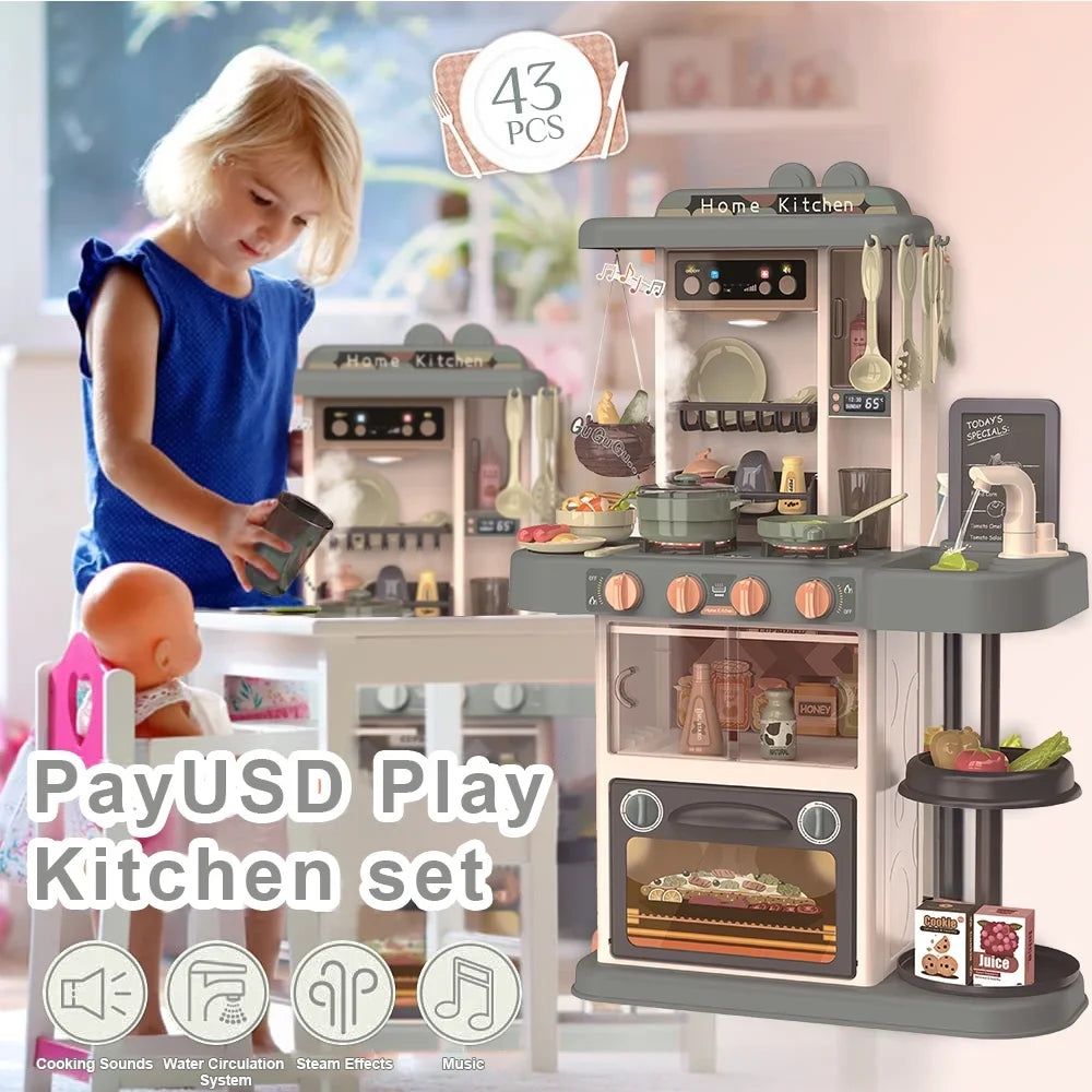 Play Lights Toddlers for Kitchen and Realistic Spray with 28.3" 43 Sounds Kitchen Christmas PayUSD Kids Girls Toy Toys Pcs for Birthday, Simulation Pretend Playset Kids Green with of Boys Play Set