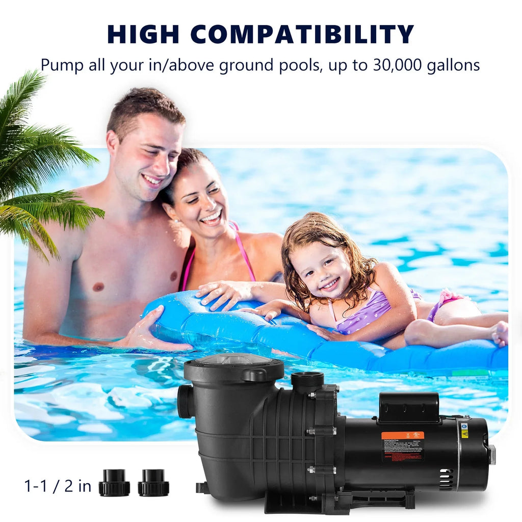 Pump, ETL Pool Swimming in/Above Certification Security HP 2 Flow, V, Max. Speed Basket, 1500 Double 5520 for W Strainer Pool of Ground SKYSHALO GPH Pump for 230 w/