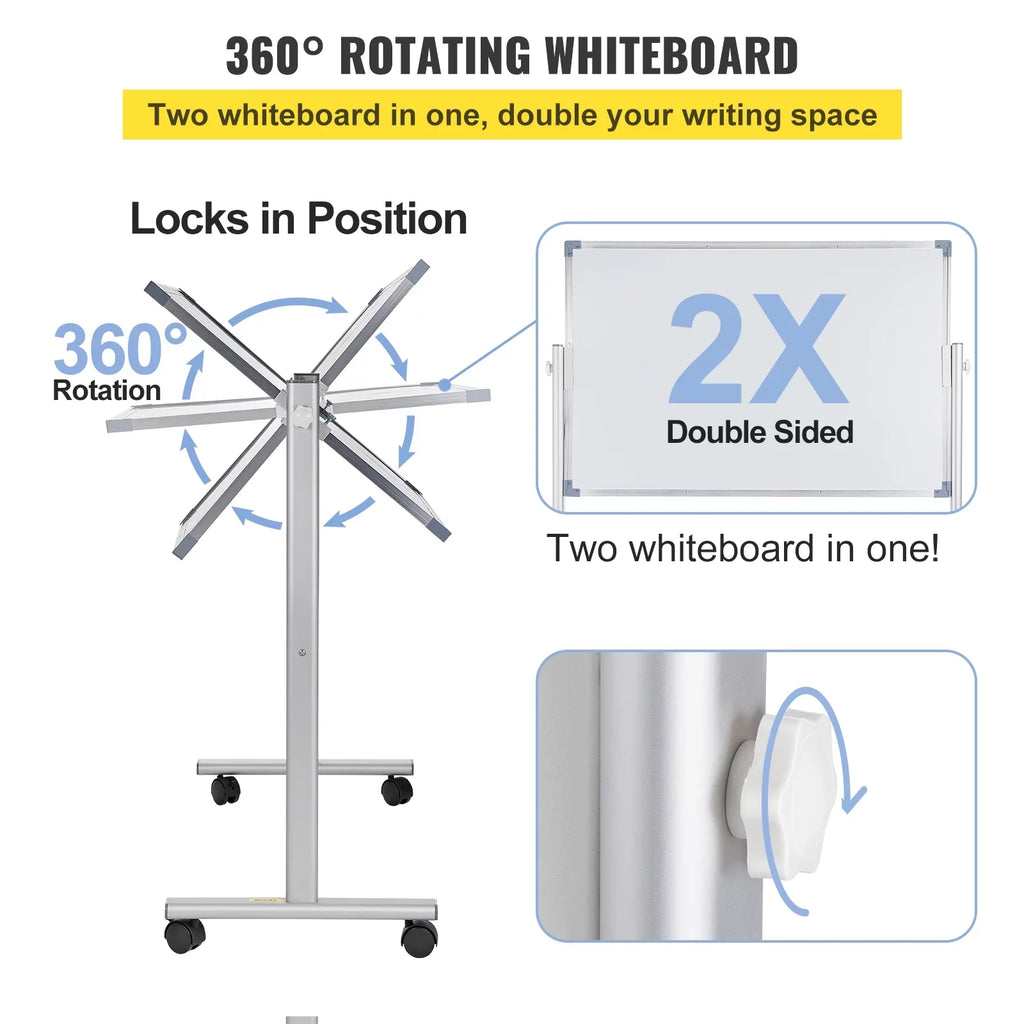 Frame with Magnetic Office Dry Reversible 360 and 36" Lockable w/ Mobile Board BENTISM for Adjustable 24" Wheels Sided Rolling Erase Whiteboard Home x Height Swivel Aluminum Stand Double School