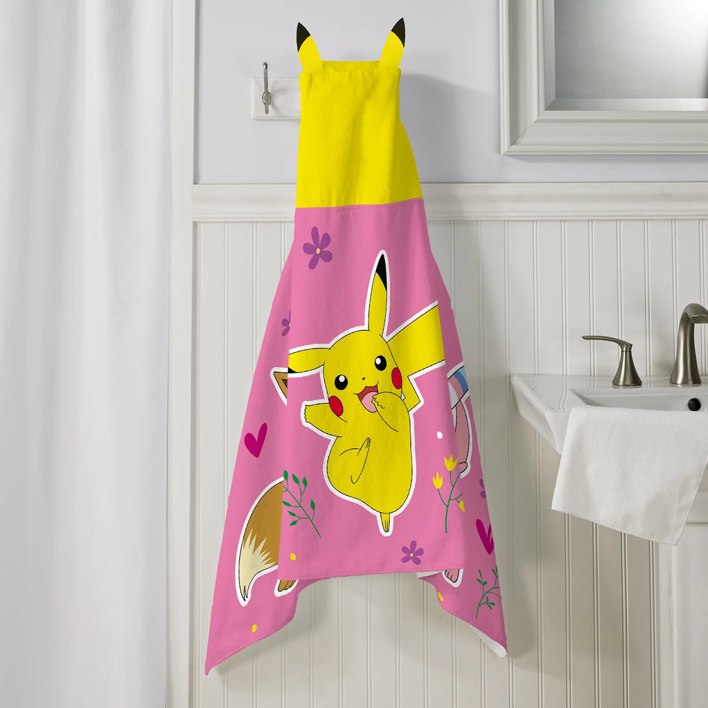 Towel, Pink Hooded Kids Cotton Pikachu Pokemon