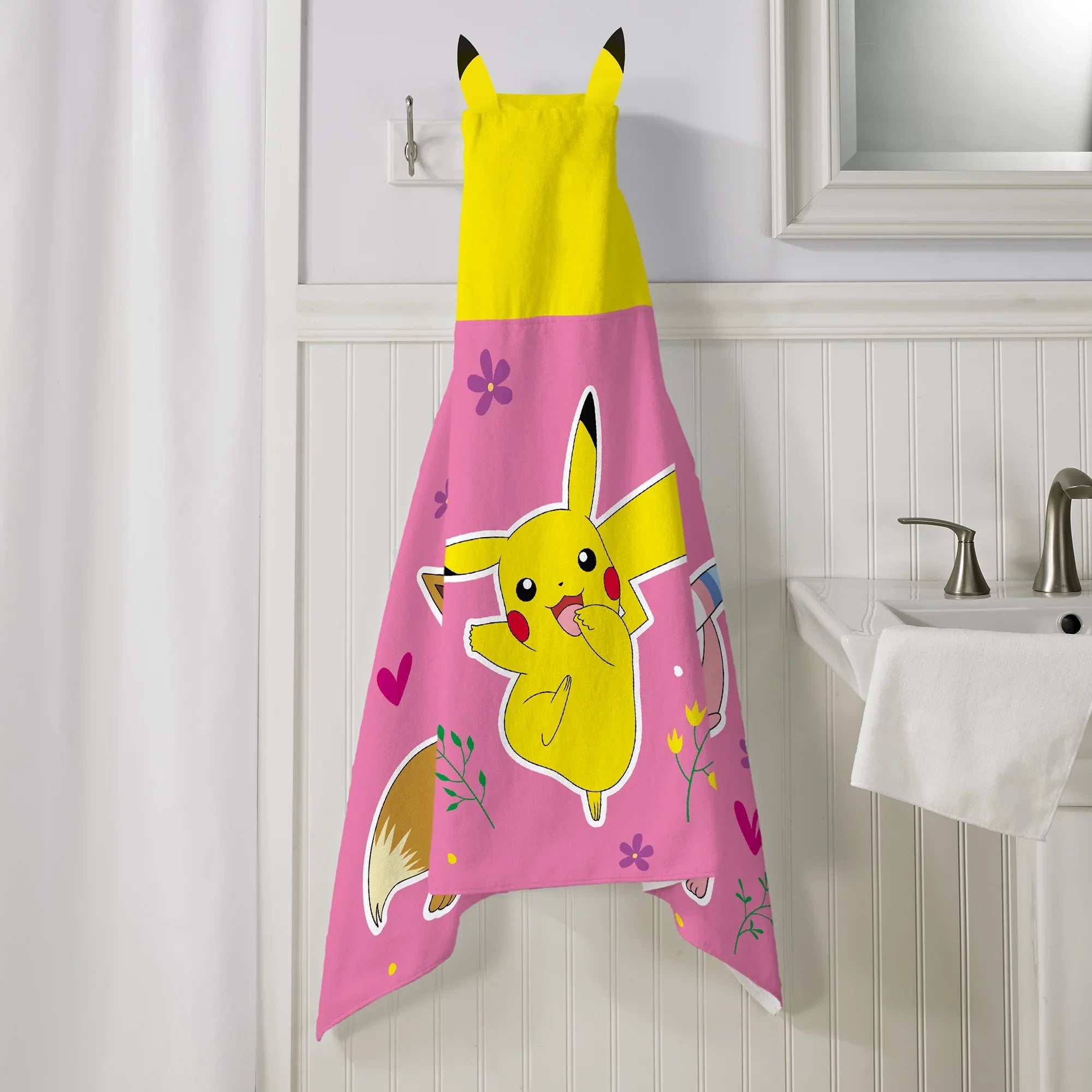 Towel, Pink Hooded Kids Cotton Pikachu Pokemon