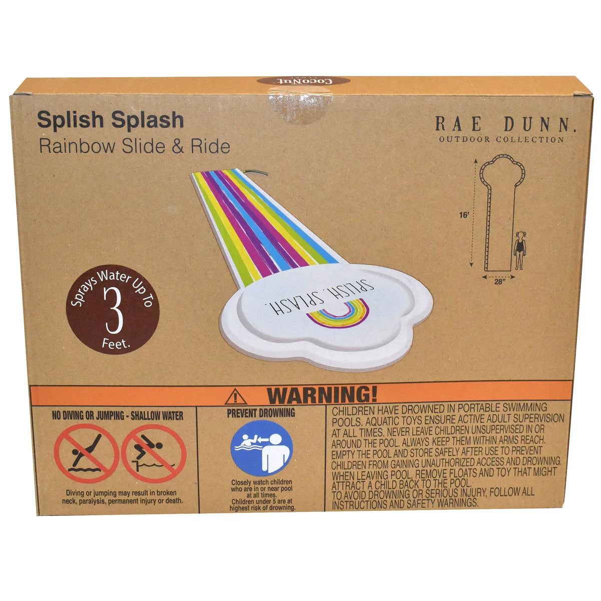 Rae Slide Durable Slide CocoNut Ride Splash Water Float, & Mat, Foot -16 Age Splish Sliding Dunn: 5+ Rainbow Sprinkler,