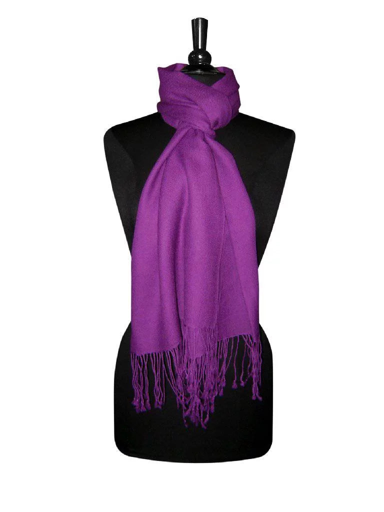 Color 100% Wrap Wool Pashmina Scarf PURPLE Solid Shawl Womens INDIGO Biagio