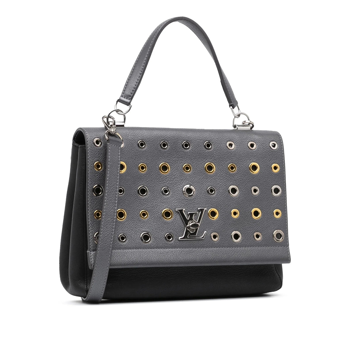 Leather Authenticated (Good) Gray Calf Pre-Owned Vuitton LockMe II Satchel Louis Unisex Eyelet