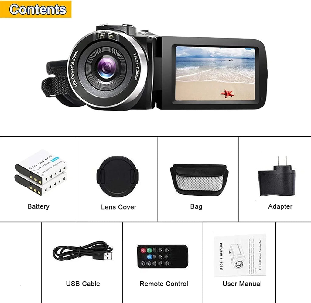 30FPS Zoom 3.0 Camcorders Inch Video 24.0 Night 1080P Vlogging Batteries Camera IPS HD MP Remote Camera Recorder Camera 2 Vision Screen Control with Full Camcorder 16X IR