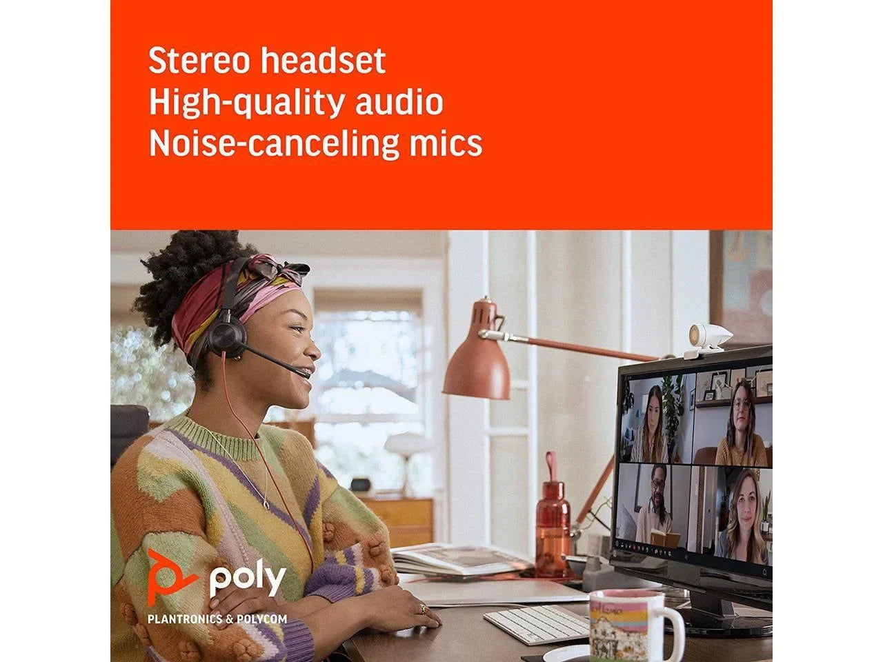 & USB-A Certified HD & Studio Headset Professional Blackwire Webcam Video Wired Teams Stereo for Polycom) Kit - (Plantronics Headset 1080p 3325 - + P5 Camera Conferencing Audio with Poly Zoom -